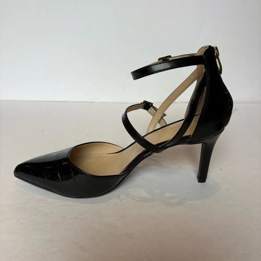 Liz Claiborne Women's Black Strappy Heels Harvey Back Zipper Size 10M